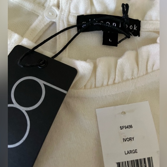 Gibsonlook Ivory Ruffle Neck Knit Top w/cuff sleeves - Picture 7 of 8